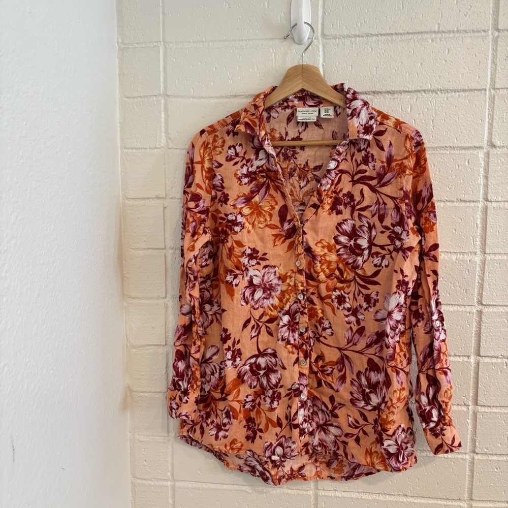 Rachel Zoe 100% linen floral button up
